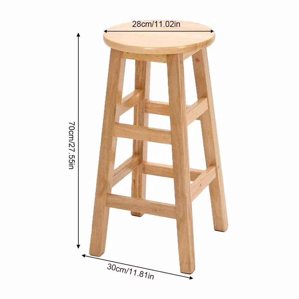 FLAVORA Beige Solid Oak Round Kitchen and Dining Stool, Height: 70 cm – 2
