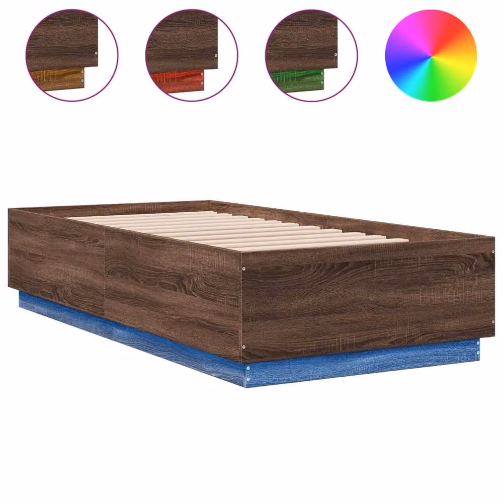 Berkfield Home Single Bed Frame with Under-Bed LED Lighting in Brown Oak, W/D/H: 90 x 193 x 40 cm – 3
