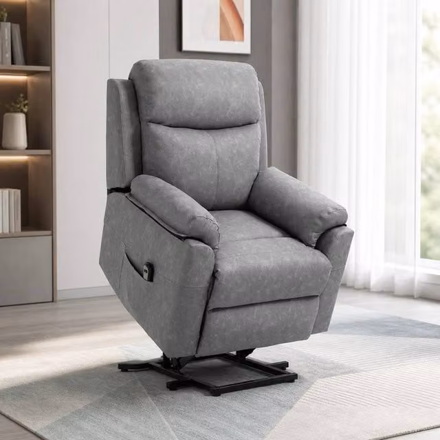 STILVORA Electric Riser Recliner Chair in Grey Synthetic Leather with Remote Control and Powered Lift Assist – 1