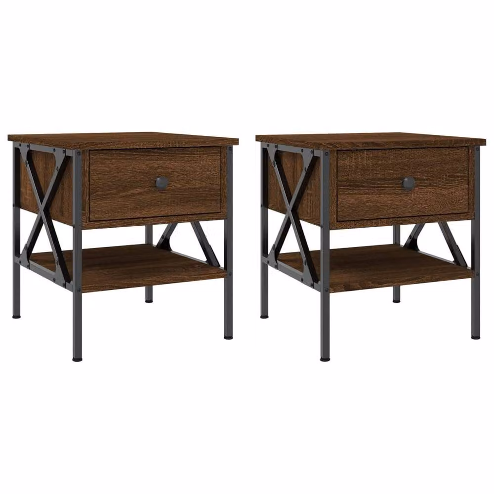 Berkfield Home Set of 2 Durable Brown Oak Bedside Tables, W/D/H: 40 x 42 x 45 cm – 3