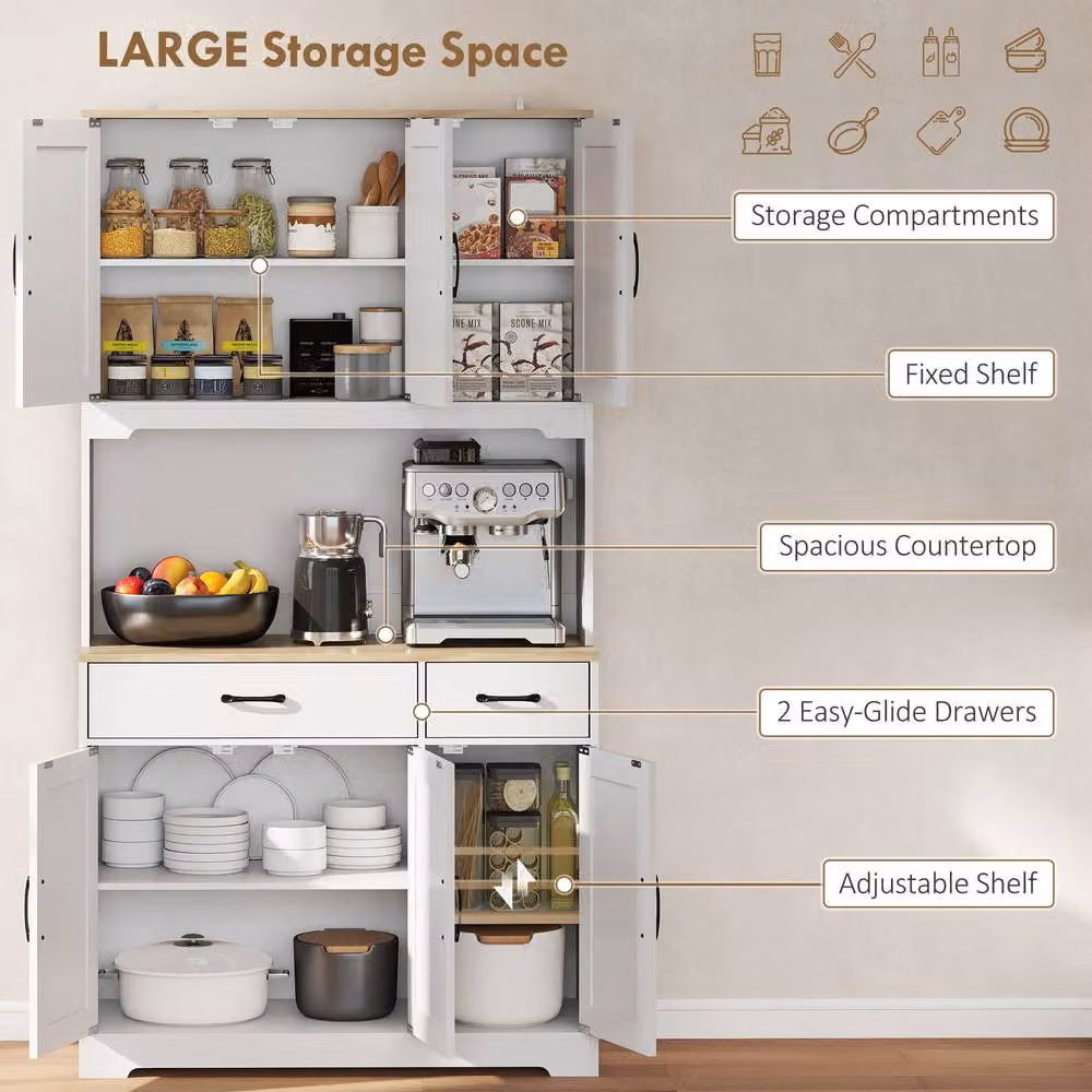 HOMCOM White Tall Kitchen Pantry Cabinet with Internal Drawers and Shelves, Height: 175 cm – 2