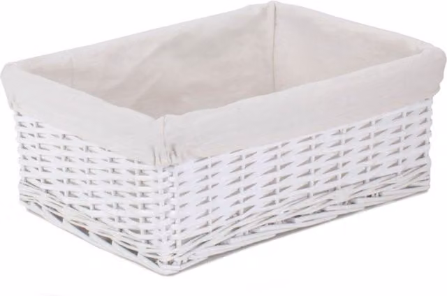 Red Hamper Wicker Storage Basket with Cotton Lining, White, Diameter: 43 cm