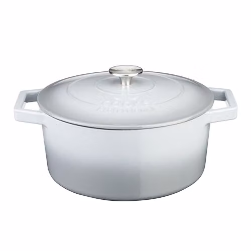 Cooks Professional Grey Enamelled Cast Iron Casserole Dish with Lid and Handles, 5.8l, 26cm – 1