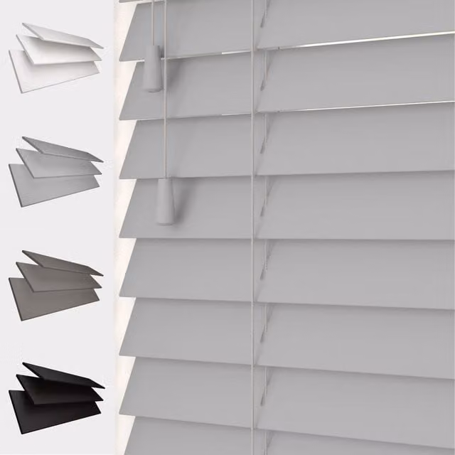 Blinds Outlet Faux Wood String Venetian Blind in Light Grey, Width: 105 cm, Drop: 200 cm