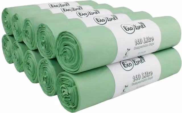 BioLiner Compostable Large Wheelie Bin Bags, Green, 140 Litre, Pack of 10