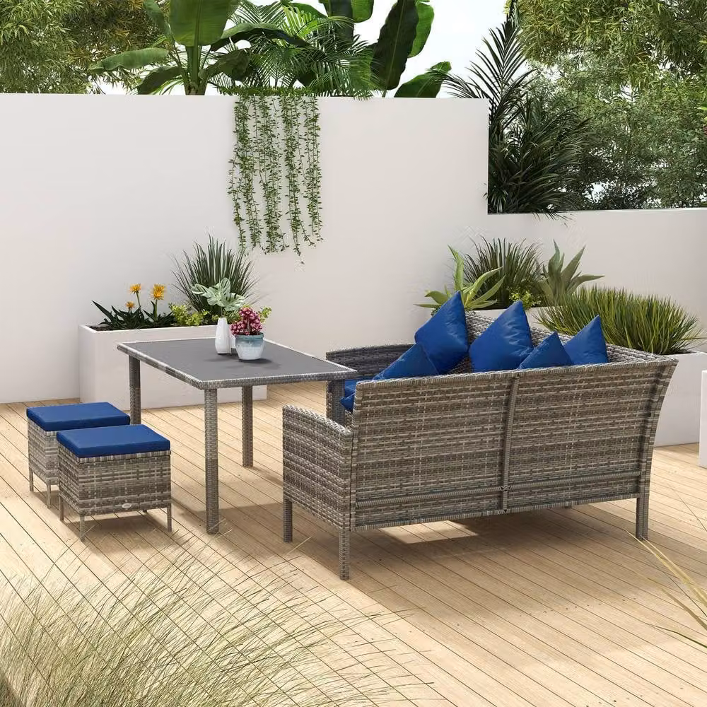 ERGOVEXA 5 Piece Rattan Garden Furniture Set with Dining Table in Blue – 3