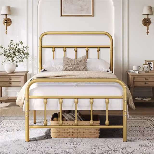 Yaheetech Vintage Metal Bed Frame in Gold and Bronze