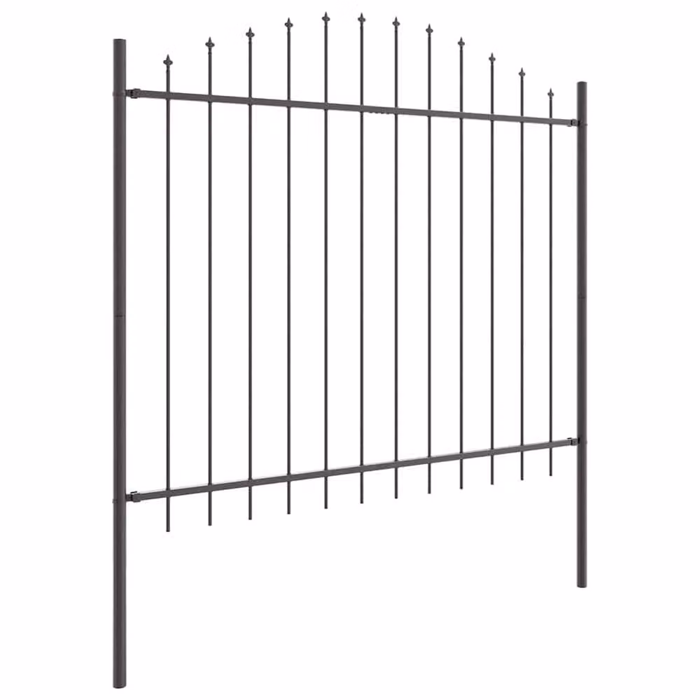 Berkfield Home Grey Powder-Coated Steel Garden Fence with Round Hoop Top, H: 175 cm, W: 5.5 m – 2