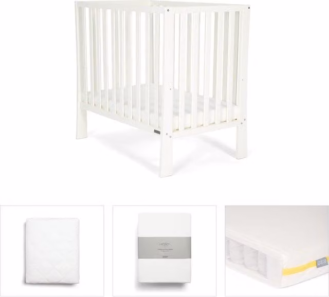 Mamas & Papas Petite Cot Bundle with Essential Pocket Spring Mattress, 4 Pieces, White