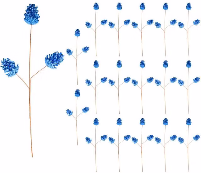 Shatchi Glitter Dark Blue Pine Cone Christmas Picks, 12 Pack, Height: 58 cm