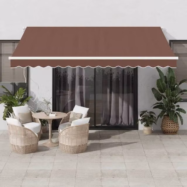 Berkfield Home Manual Retractable Aluminium Folding Arm Awning in Brown, W: 400 cm, D: 300 cm – 1
