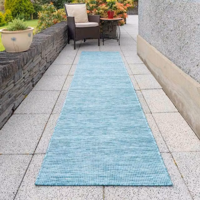 The Rug House Duck Egg Blue Soft Plastic Indoor Outdoor Area Rug, W: 240 cm, D: 68 cm