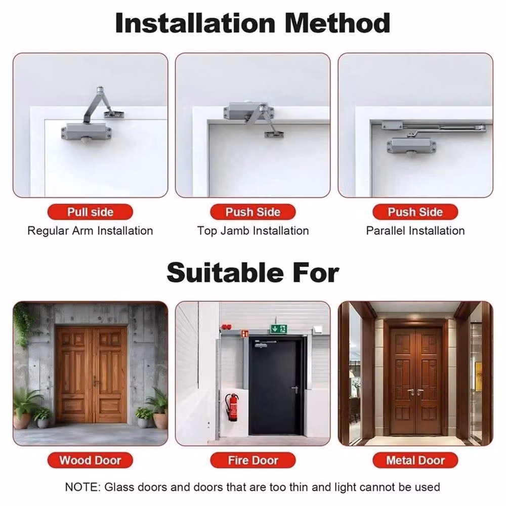 EONLION Heavy Duty Fire Rated Overhead Door Closer with Soft Close, Grey – 3