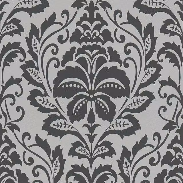 A.S. Création Floral Damask Wallpaper in Silver and Black