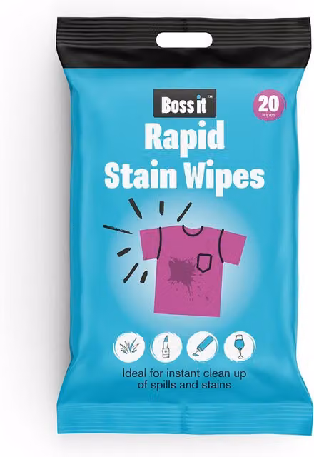 Boss-It Rapid Stain Remover Wipes, Blue, Pack of 20