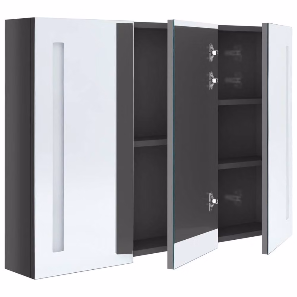 Berkfield Home LED Bathroom Mirror Cabinet in Glossy Grey, W/D/H: 89 x 14 x 62 cm – 3