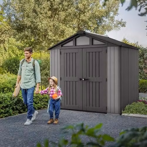 Keter Stronghold Heavy-Duty Resin Outdoor Garden Shed in Grey with Double Doors and Windows – 2