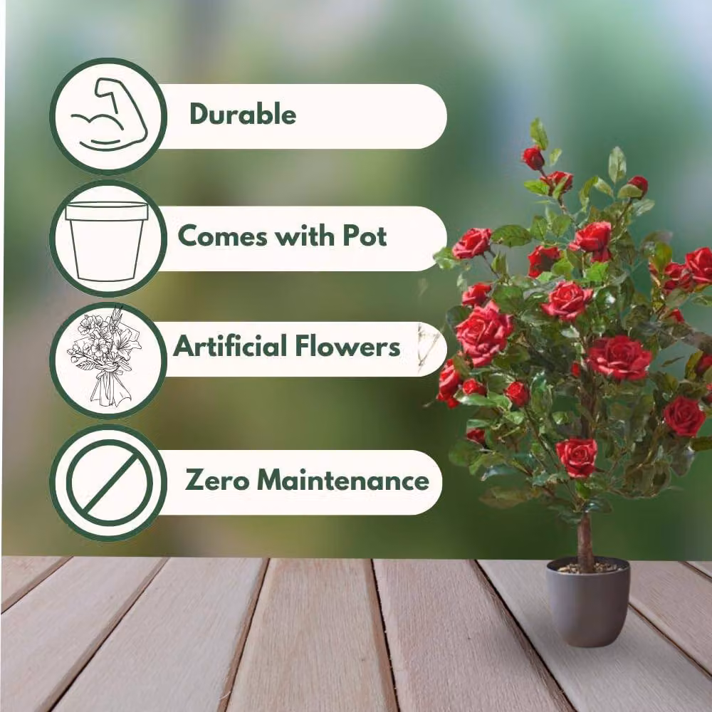 Marco Paul Red Artificial Rose Plant, 80 cm Height – 4