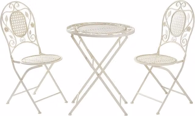 SoBuy Bistro Balcony Furniture Set with Round Folding Table and 2 Chairs in White