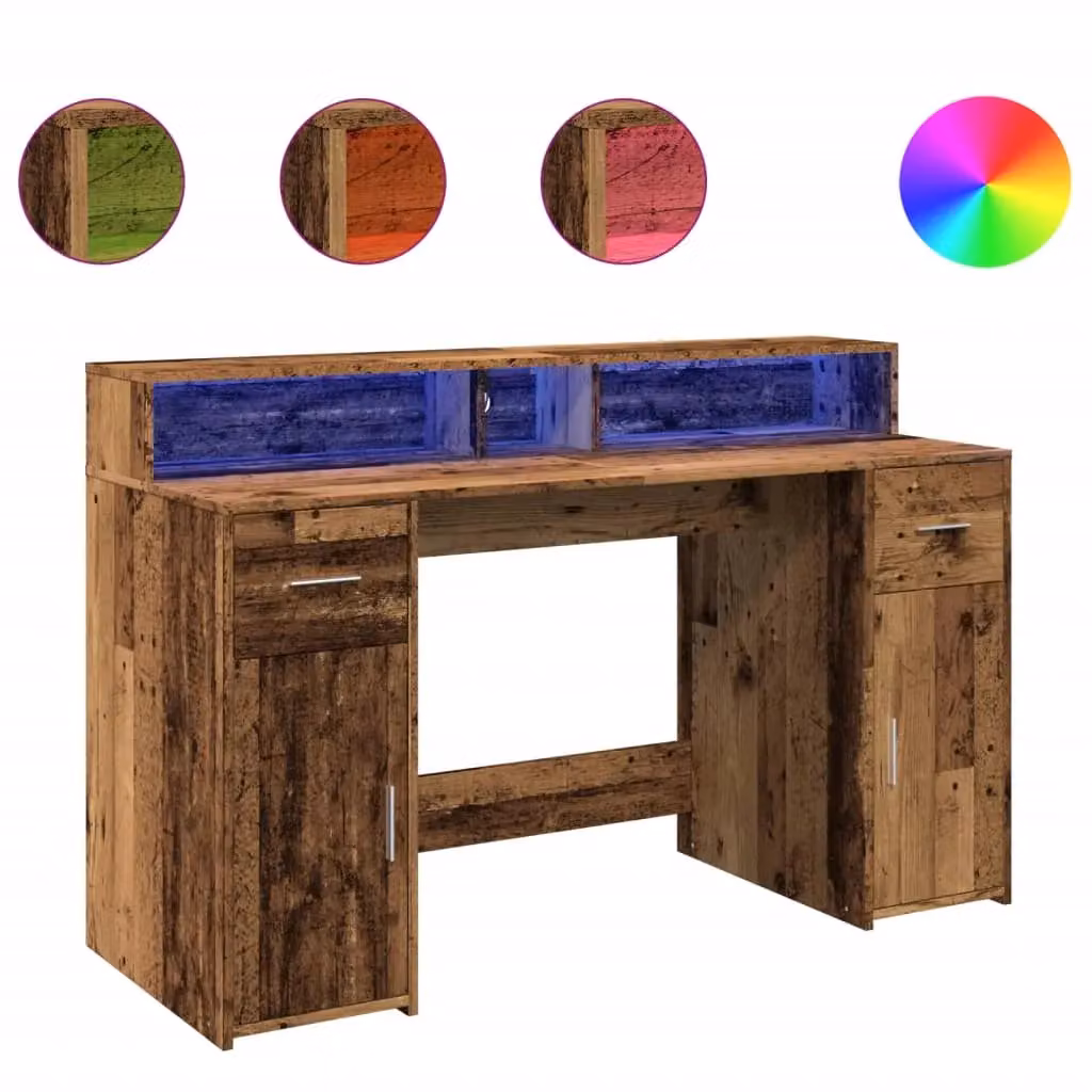 Berkfield Brown Gaming Desk with LED Lights, W/D/H: 140 x 55 x 91 cm – 2