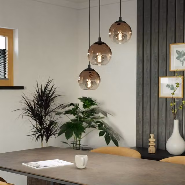 Eglo Ariscani 3 Light Pendant Lamp with Copper Ombre Effect Glass and Black Metal Finish