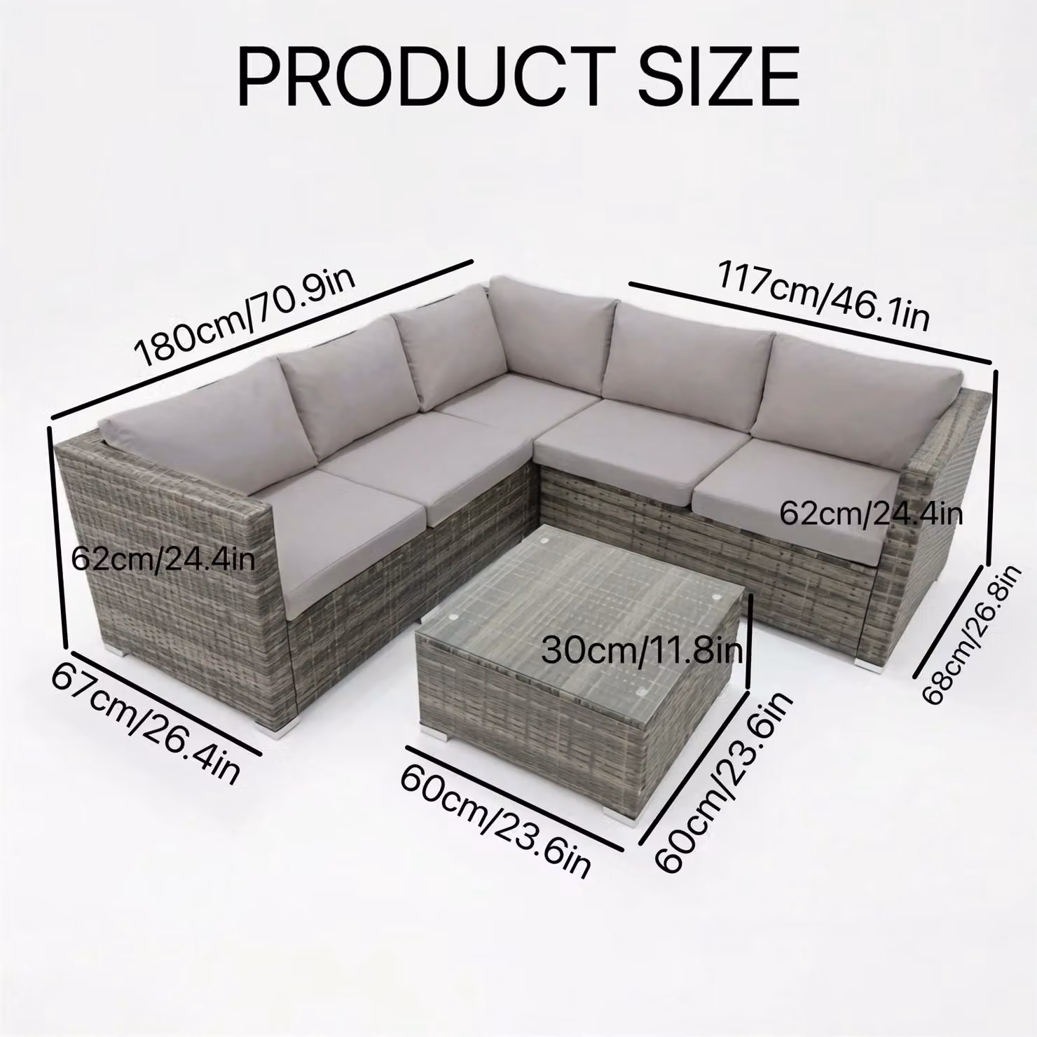 Alivio 5 Seater Grey Rattan Corner Sofa Set with Coffee Table and UV-Resistant Cushions – 6