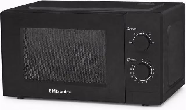 EMtronics 20 Litre Solo Countertop Microwave with Manual Control in Black