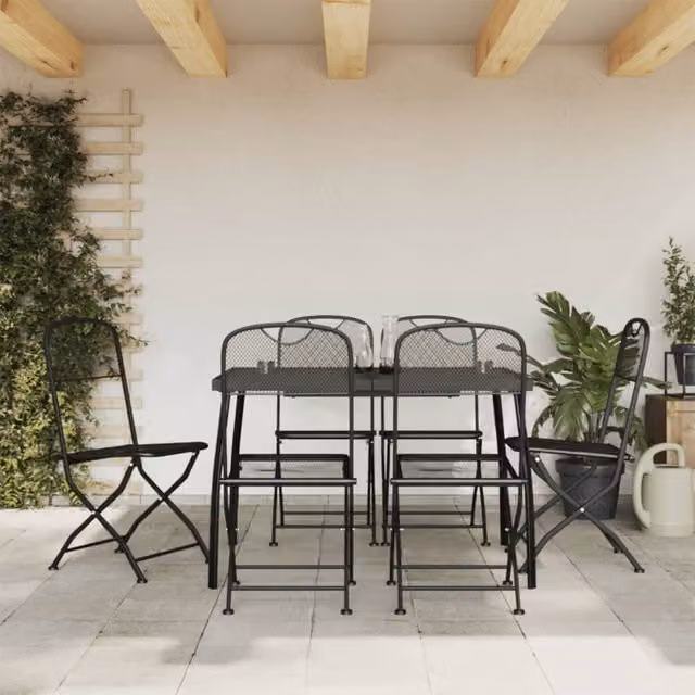 Berkfield Home 7 Piece Anthracite Metal Mesh Garden Dining Set in Black – 1
