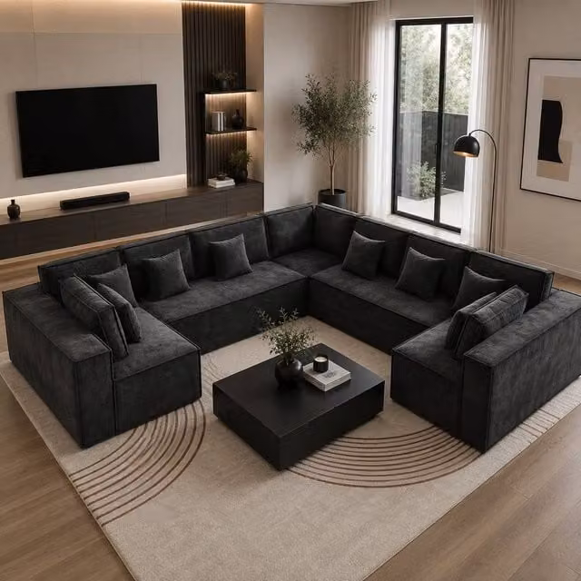 Snug Furniture Birmingham Ltd Ollie U-Shaped Chenille Corner Sofa in Black