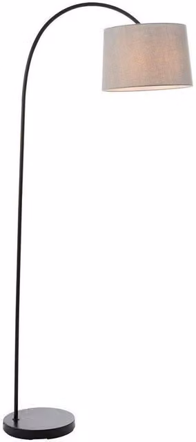 Netlighting Carlson Single Light Floor Lamp in Matt Black and Light Grey Cotton Mix with E27 Fitting