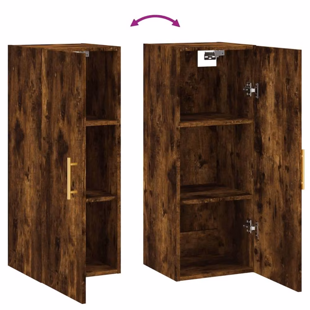 Berkfield Home Wall Mounted Smoked Oak Cabinet in Brown, W/D/H: 34.5 x 34 x 90 cm – 3