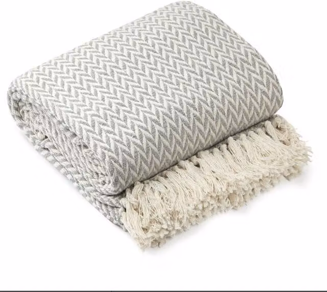 New Edge Blinds Chevron Collection Cotton Throw in Grey, W: 178 cm, L: 254 cm