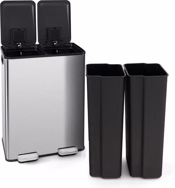 Costway Dual Compartment Stainless Steel Pedal Trash Can, Silver