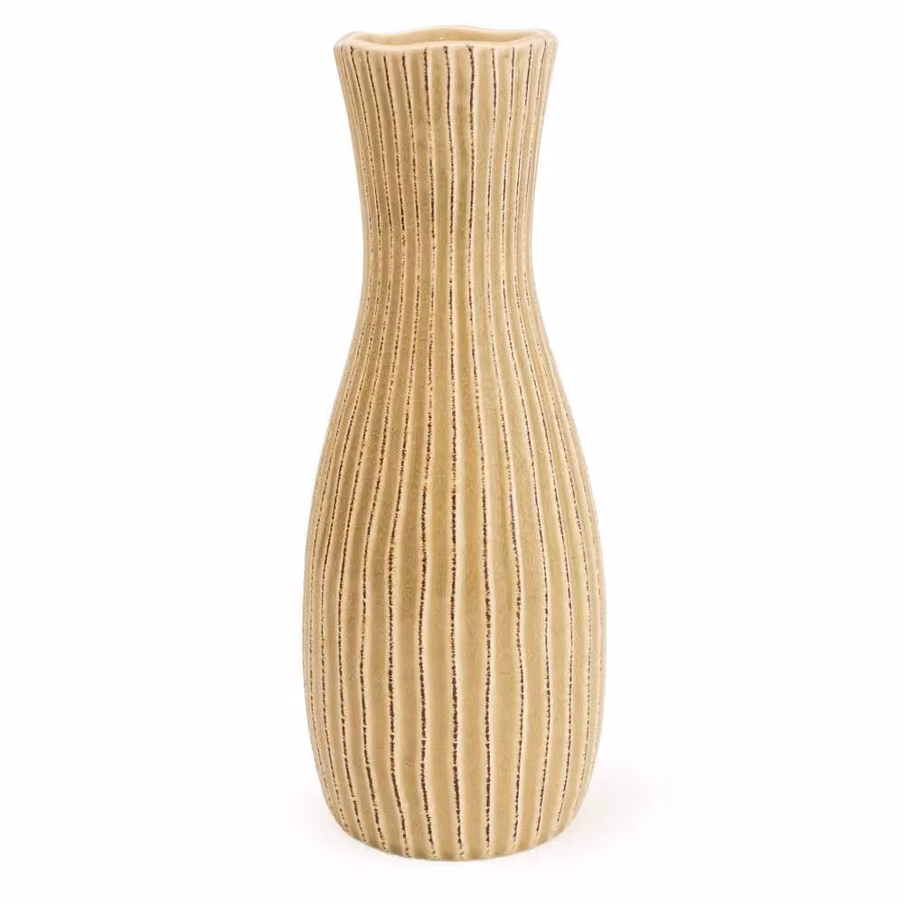 Madison & Mayfair Beige Ceramic Ridged Bottle Vase – 2