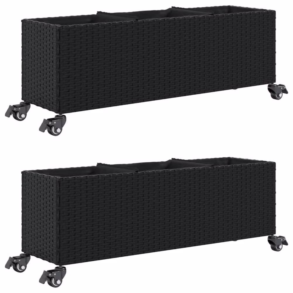 Berkfield Home Garden Planters with Wheels, 2 Piece Set, Black, W: 107 cm, D: 32 cm, H: 38 cm – 2