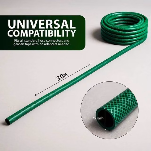 NESTLUNE 30m Reinforced Green Garden Hose Pipe with Spray Set – 1