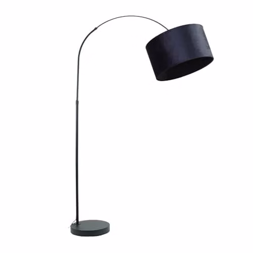 ValueLights Black Metal Arched Floor Lamp with Navy Blue Fabric Shade