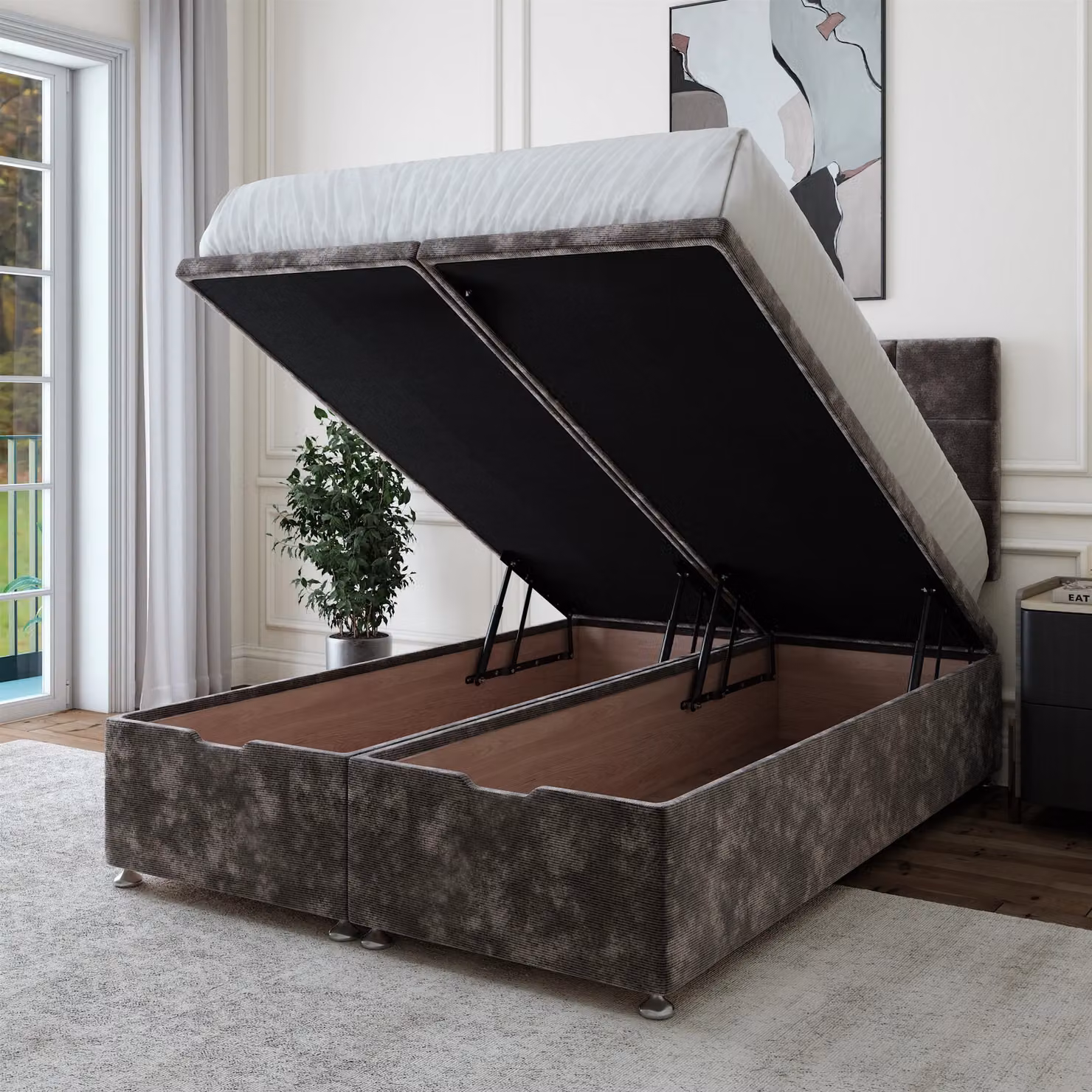 Bedmaster Single Chenille Upholstered Ottoman Divan Base in Charcoal Grey – 2