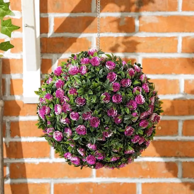 EONLION Set of 2 Purple Artificial Rose Ball Topiary Plants, 100 cm – 1