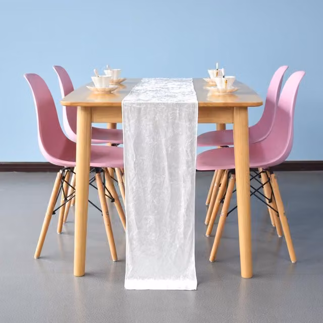 Trimming Shop Diamond Velvet Table Runner in Ivory White