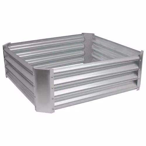 Harbour Housewares Raised Garden Bed, Galvanised Steel Square Planter, Silver, W/D/H: 90 x 90 x 30 cm