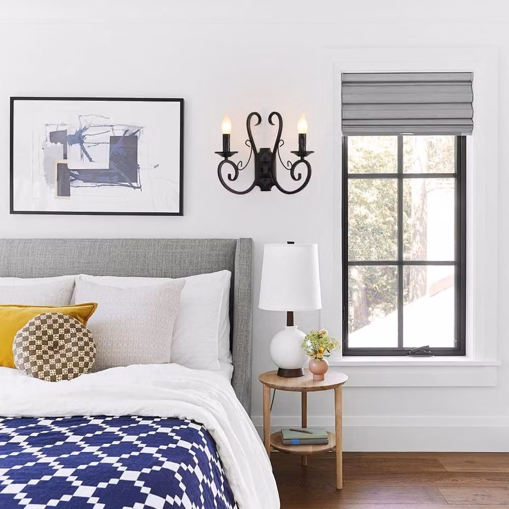 NIVOR Pack of 2 Vintage Antique Iron Wall Bedside Sconce Lamps in Black with White E14 Shade – 5