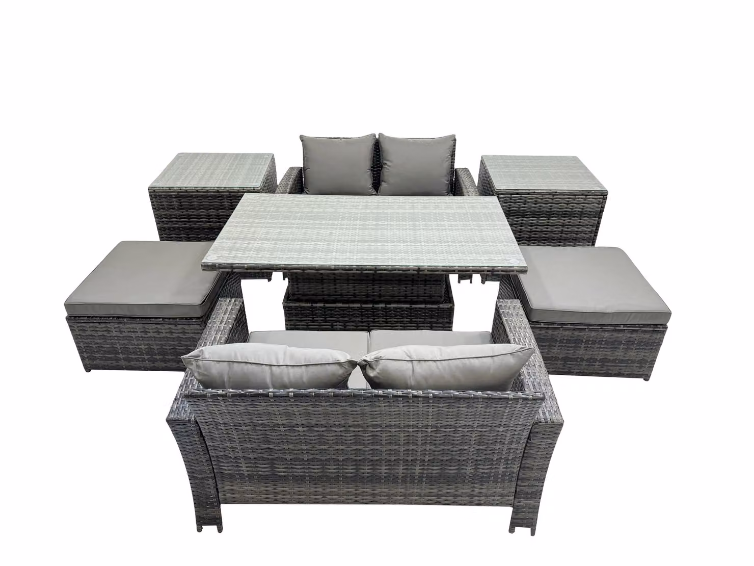 Fimous Outdoor Love Sofa Set 6 Seat Rattan Garden Furniture Set with Large Stool in Dark Grey – 2