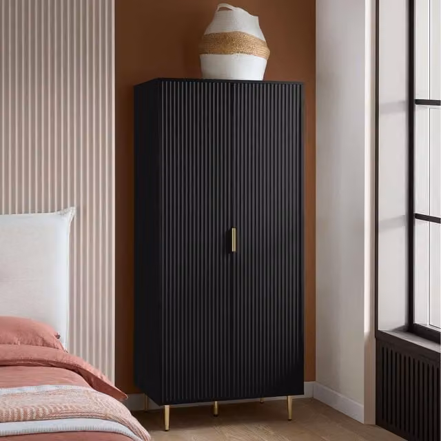 Birlea Modern 2 Door Wardrobe with Hinged Doors in Black and Gold