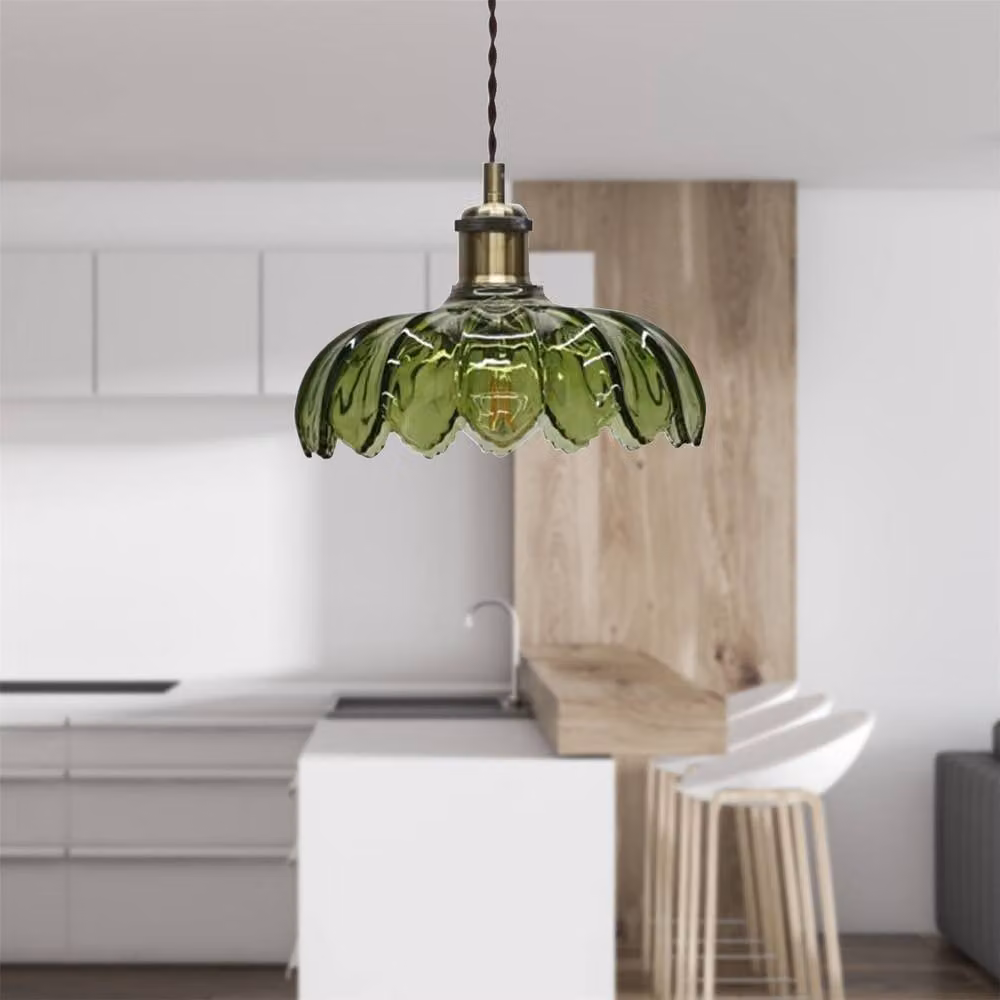 First Choice Lighting Alice Set of 2 Green Leaf Pendant Shades with Antique Brass Flex Set – 3