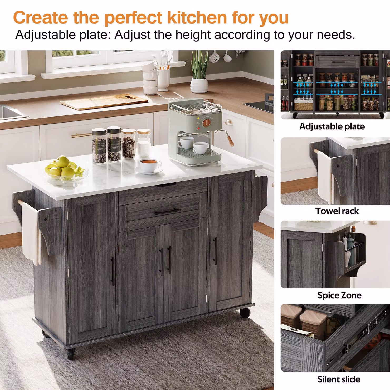 Aosom UK Grey Kitchen Trolley with Fold-Out Worktop and Lockable Castors, W/D/H: 70 x 136 x 92 cm – 5