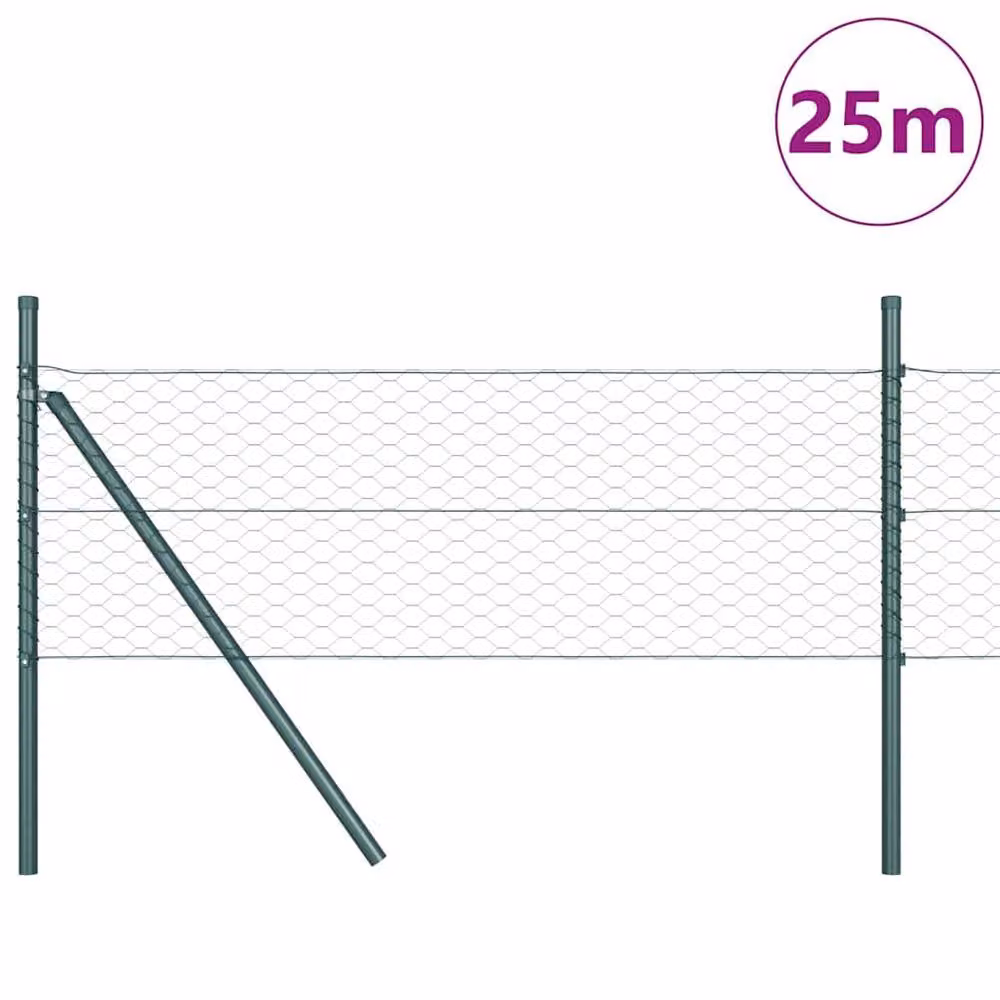 Berkfield Home Green Powder-Coated Steel Hexagon Wire Mesh Fence, H: 0.8 m x W: 25 m – 3