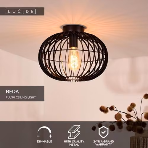 Lucide Reda Black Flush Ceiling Light, Diameter: 32 cm – 2