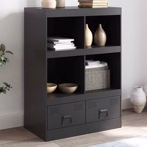 vidaXL Modern Black Steel Highboard W: 67 cm, D: 39 cm, H: 95 cm – 2