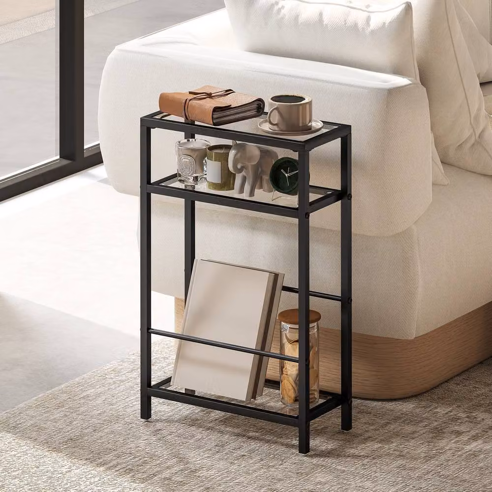 STILVORA Modern Black Side Table with Glass Top and Metal Frame – 3
